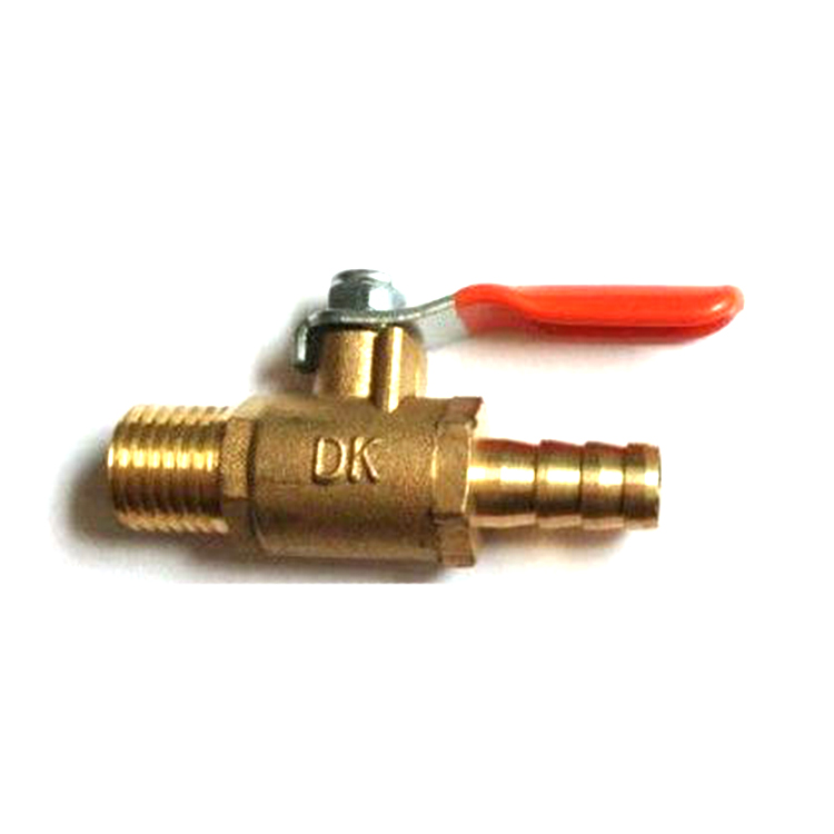 Brass Miniball valve. 1/4" NPT x 1/4" Barb.